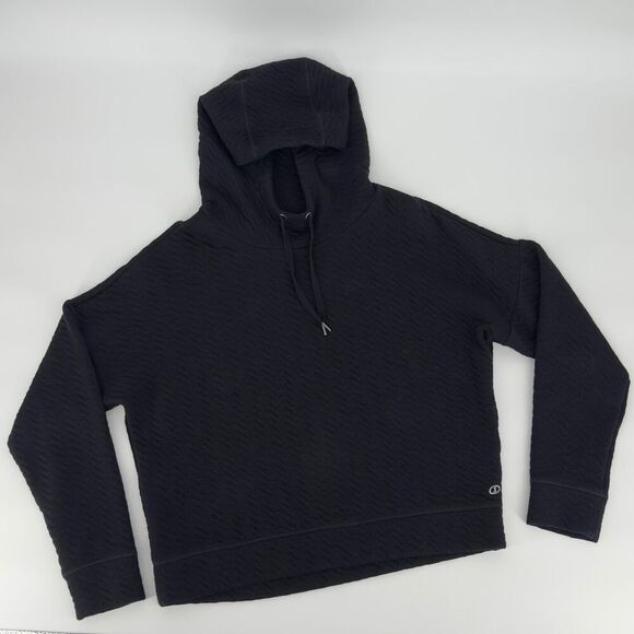 Spalding Black Quilted Hoodie Sweatshirt XL Chevron Textured Pullover Athleisure - Picture 1 of 10